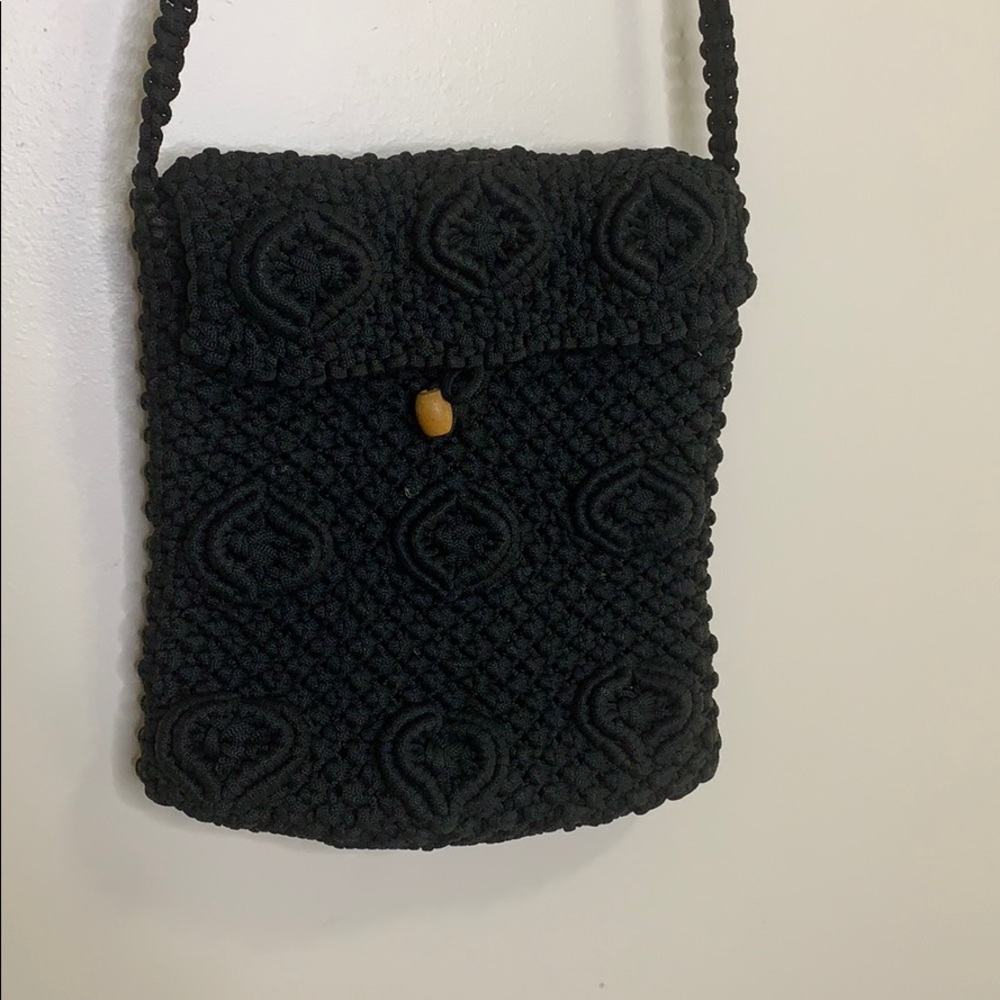 Thick Black Crotchet Crossbody Messenger Satchel